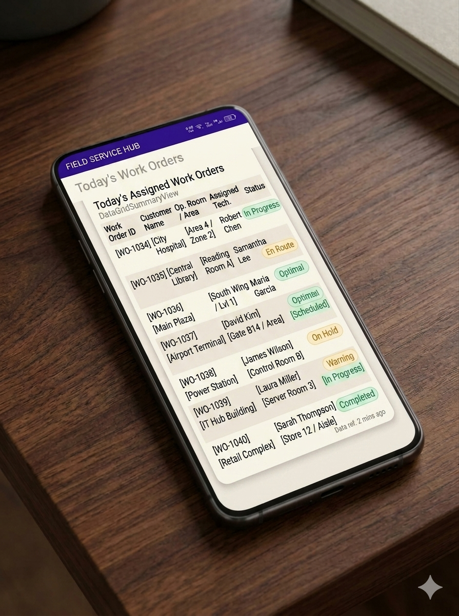 Assigned work orders dashboard for field service technicians