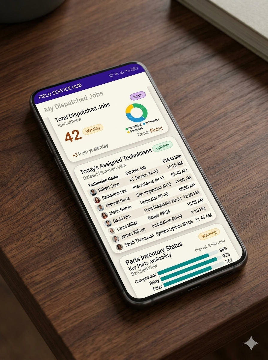 Mobile operations dashboard connected to an existing business workflow